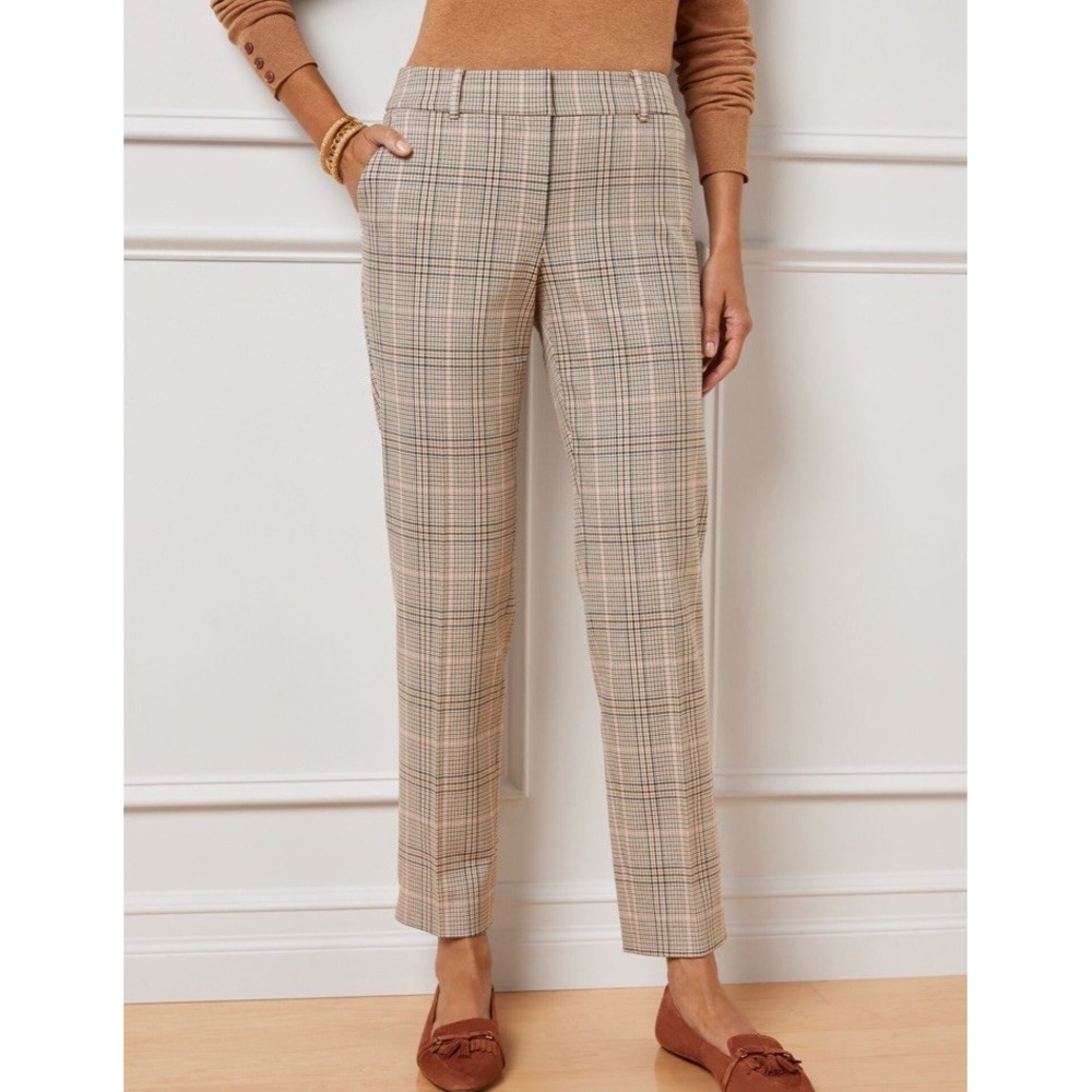 NWT Talbots Hampshire Ankle Plaid Neutral Pants Size 12 Straight Leg